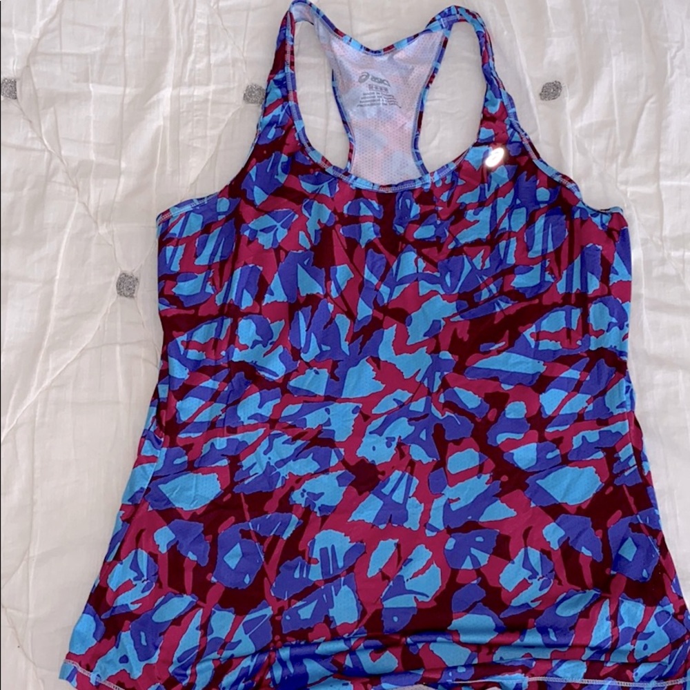 Asics workout yoga tank top. Blue purple fucsia. M